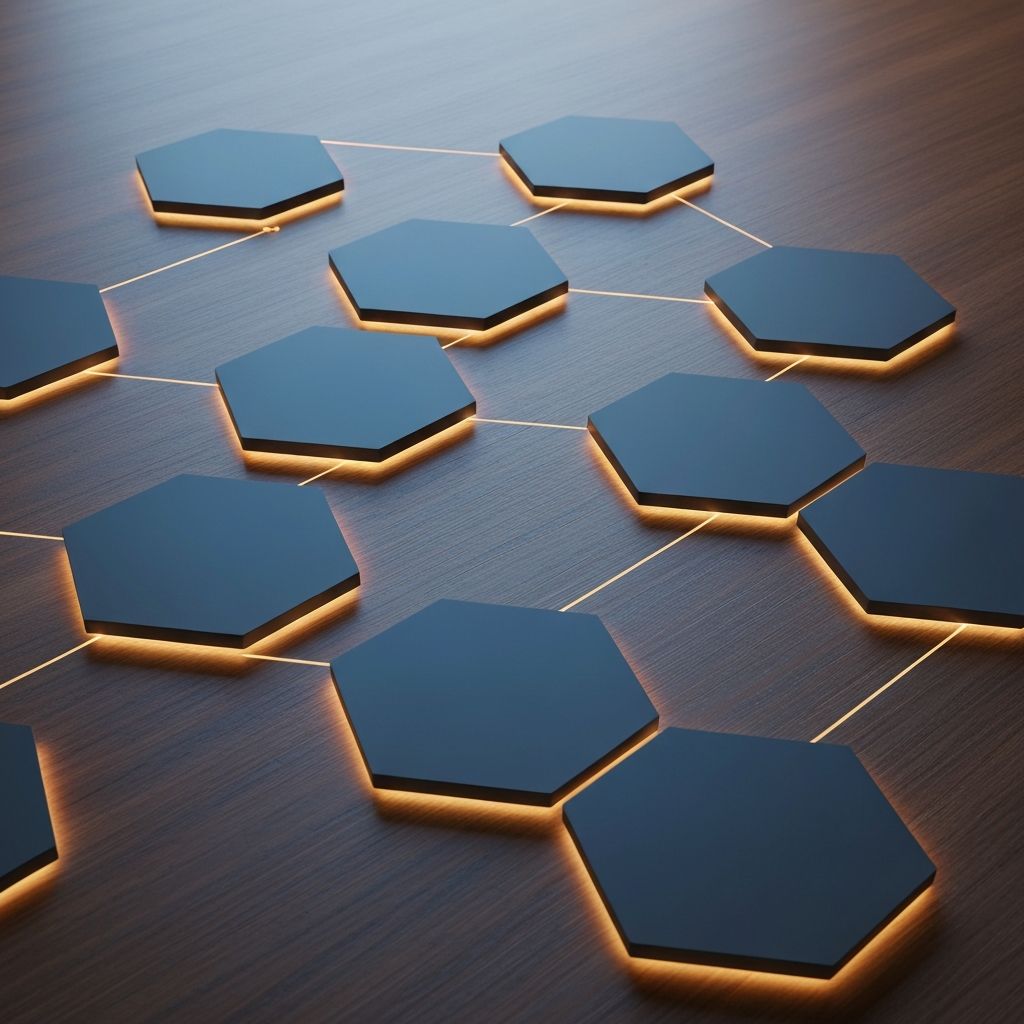 Abstract constellation of glowing connected nodes, illustrating SpeciTec's strategic fintech ecosystem.